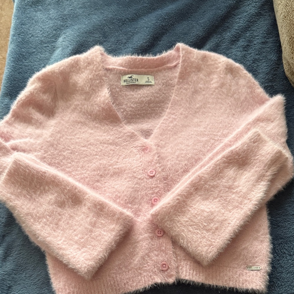 Hollister Pink Fuzzy Cardigan Sweater